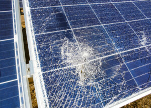 Broken destroyed solar panel