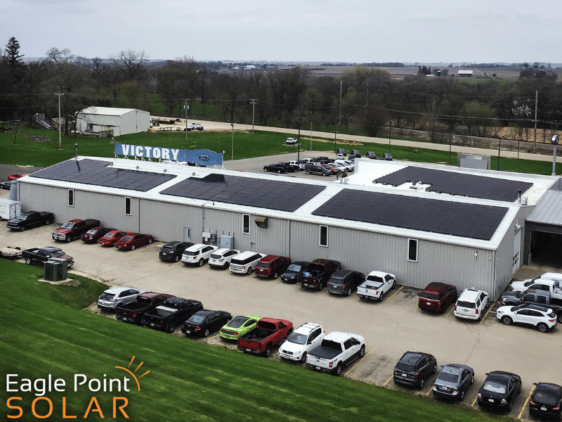 Image showing the solar array newly installed on the roof of Victory Ford.
