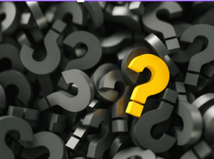 Orange question mark surrounded by black question marks