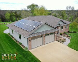 Solar panels on the roof of a home's attached garage