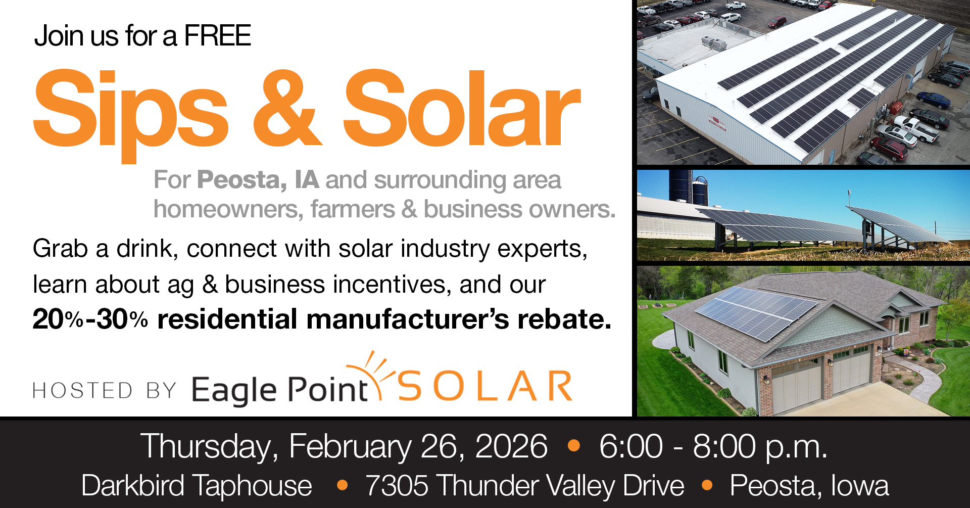 Peosta Iowa Sips & Solar Event Invite